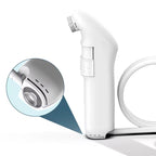 Close-up of the Safarex bidet sprayer's white handheld nozzle and grip base detail