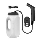 Safarex 2.5L white bidet sprayer with black spray nozzle and USB charging cable on a white background