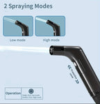 Diagram of the Safarex bidet sprayer's two spray modes, low and high pressure