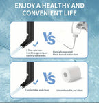 Infographic comparing the Safarex electric bidet sprayer to manual sprayers and toilet paper for cleaning