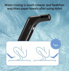 Safarex bidet sprayer with tips showing water rinsing is cleaner than paper towels after using the toilet